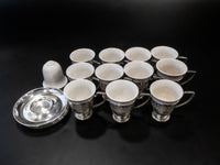 Antique Silver Plate And Porcelain Demitasse Cups Set of 11 E & J Bass Tea Cups & Sets