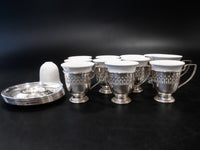 Antique Silver Plate And Porcelain Demitasse Cups Set of 11 E & J Bass Tea Cups & Sets