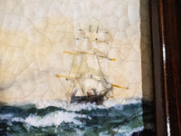 Framed Oil Painting Sailboat Schooner Antique Style Hand Painted Painting