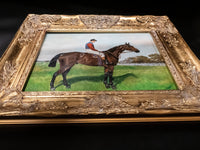Gilt Framed Oil Painting Horse And Jockey Antique Style Hand Painted Painting