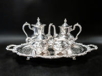 Vintage Silver Plate Coffee Tea Set With Tray And Dust Bags Towle Tea Sets