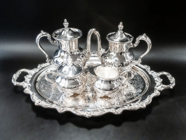 Vintage Silver Plate Coffee Tea Set With Tray And Dust Bags Towle Tea Sets