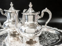 Vintage Silver Plate Coffee Tea Set With Tray And Dust Bags Towle Tea Sets