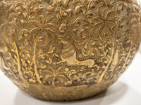 Asian Brass Hand Etched Offering Bowl Jardiniere Art Objects