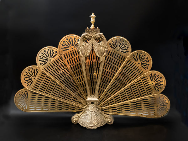 Antique Brass Fireplace Screen Fan Phoenix Birds Fireplace Screens