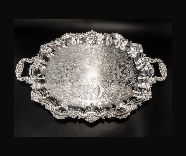 Vintage Oval Silver Plate Serving Tray By Poole 3214