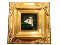 Gilded Framed Oil Painting Dog Terrier Antique Style Hand Painted Painting