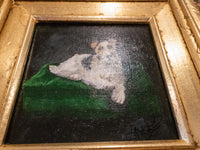 Gilded Framed Oil Painting Dog Terrier Antique Style Hand Painted Painting