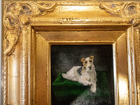 Gilded Framed Oil Painting Dog Terrier Antique Style Hand Painted Painting