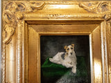 Gilded Framed Oil Painting Dog Terrier Antique Style Hand Painted Painting