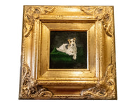 Gilded Framed Oil Painting Dog Terrier Antique Style Hand Painted Painting