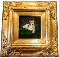 Gilded Framed Oil Painting Dog Terrier Antique Style Hand Painted Painting