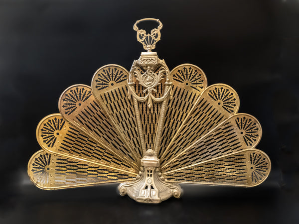Vintage Brass Fireplace Screen Fan Peacock Victorian Art Nouveau