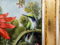 Gilded Framed Oil Painting Hummingbird Passionflowers Antique Style Painting