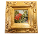 Gilded Framed Oil Painting Hummingbird Passionflowers Antique Style