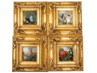 Gilded Framed Oil Painting Hummingbird Passionflowers Antique Style Painting