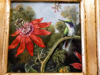 Gilded Framed Oil Painting Hummingbird Passionflowers Antique Style Painting