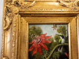 Gilded Framed Oil Painting Hummingbird Passionflowers Antique Style