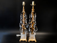 Vintage Pair Italian Tole Lamps Gold With Crystals 24K Table Lamps