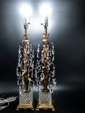Vintage Pair Italian Tole Lamps Gold With Crystals 24K Table Lamps
