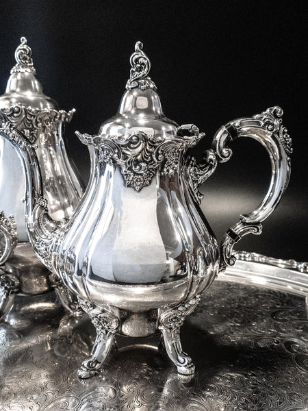 Wallace grande baroque sterling silver tea set hotsell