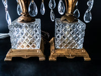 Vintage Pair Italian Tole Lamps Gold With Crystals 24K Table Lamps
