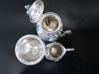 Antique Silverplate Tea Set Medallion Cameo 1866