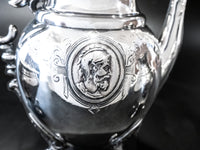 Antique Silverplate Tea Set Medallion Cameo 1866