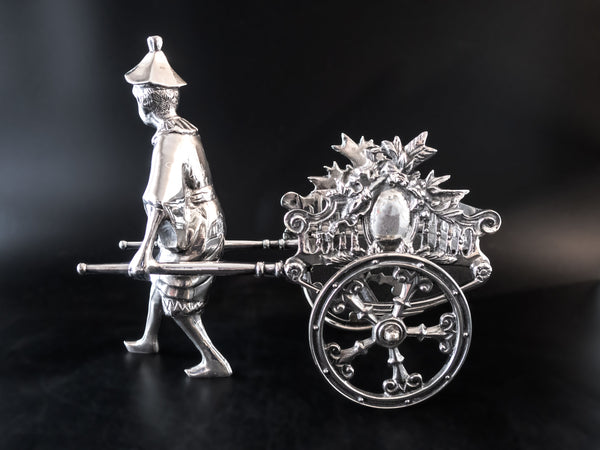 Vintage Castilian Imports Silverplate Rickshaw Flower Cart Vase Holder