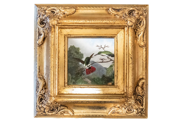 Gilded Framed Oil Painting Hummingbird Black Throated Mango Antique Style