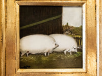 Framed Oil Painting Pigs Antique Style Hand Painted Gilded Gold Frame