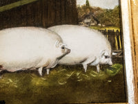 Framed Oil Painting Pigs Antique Style Hand Painted Gilded Gold Frame