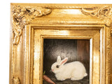 Gilded Framed Small Oil Painting Rabbit And Carrot Antique Style Hand Painted
