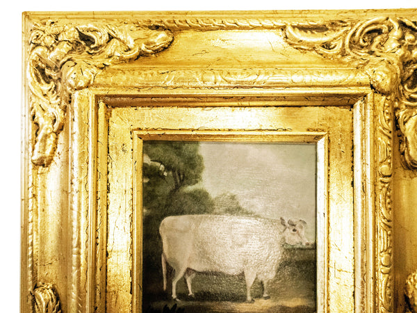 Gilt Framed Oil Painting Cow Antique Style Hand Painted
