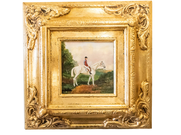 Ornate Gold Framed Oil Painting Horse And Jockey Antique Style Hand Painted