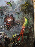 Gilded Framed Oil Painting Cattleya Orchid And 3 Hummingbirds Antique Style