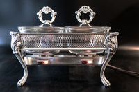 Vintage Electric Silver Plate Double Covered Casserole Chafing Dish