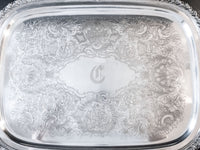 Vintage XL Silver Plate Serving Tray Du Barry Floral