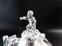 Antique Silver Plate Sugar Bowl Urn Boy Greek Revival Faces