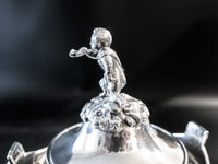 Antique Silver Plate Sugar Bowl Urn Boy Greek Revival Faces Sugar Bowls