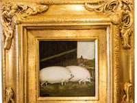 Framed Oil Painting Pigs Antique Style Hand Painted Gilded Gold Frame