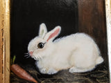 Gilded Framed Small Oil Painting Rabbit And Carrot Antique Style Hand Painted Painting