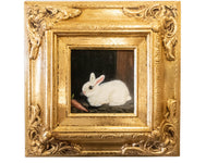 Gilded Framed Small Oil Painting Rabbit And Carrot Antique Style Hand Painted