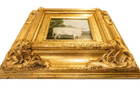 Gilt Framed Oil Painting Cow Antique Style Hand Painted Painting