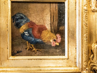 Gilded Framed Oil Painting Rooster Chicken Antique Style Hand Painted