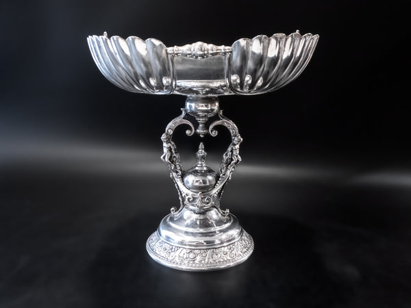 Antique Silver Plate Pedestal Bowl Ornate Cherubs
