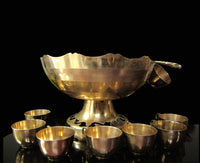 Vintage Brass Punch Bowl Set With 12 Cups and Ladle Gold