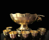 Vintage Brass Punch Bowl Set With 12 Cups and Ladle Gold