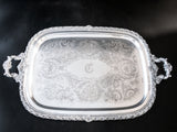 Vintage XL Silver Plate Serving Tray Du Barry Floral