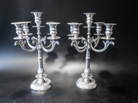 Vintage Silver Tone Candelabra Pair 5 Light Candle Holders